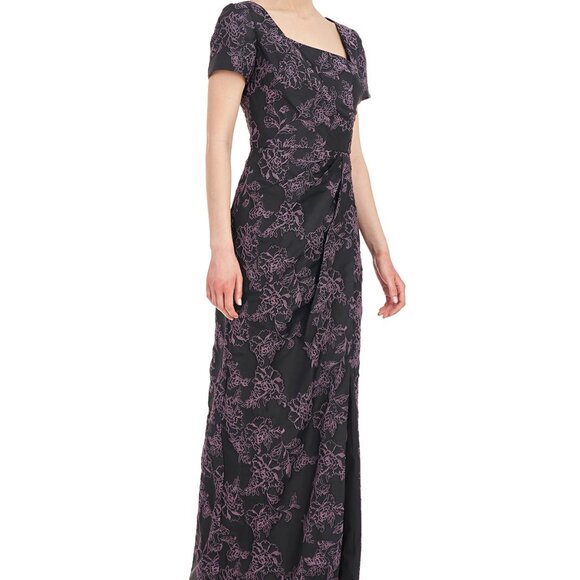 NWT Kay Unger Roslyn Floral Jacquard Gown Black & Lavender Women's Size 12 - Picture 5 of 15